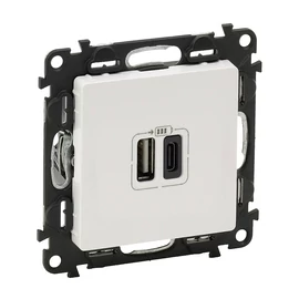 Legrand 753106 Valena Life töltőaljzat kettős USB C-típusú + USB A-típusú csatlakozóval, fehér
