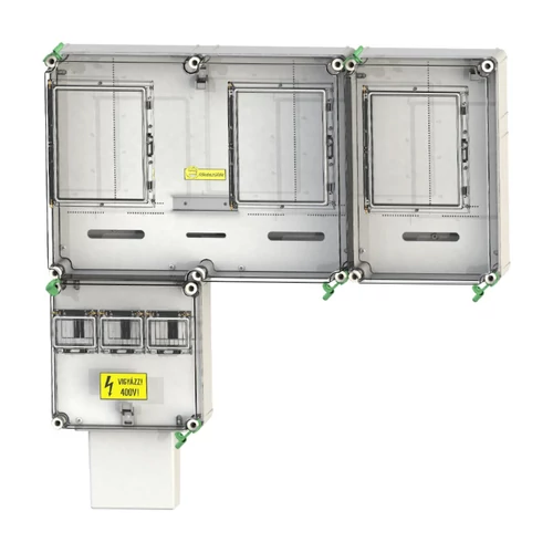 Csatári Plast PVT 7590 Á-V-H-Fm-K Fogy.mérő szekrény, 1 felhaszn. helyes M63.80A, V32A és H63.80A mérés, földkábeles, felületre szerelt
