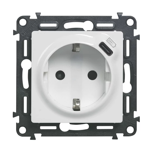 Legrand 753135 Valena Life 2P+F csatlakozóaljzat+ USB C-túpusú töltőaljzat, rugós bekötés, fehér