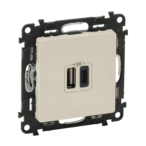 Legrand 753206 Valena Life töltőaljzat kettős USB C-típusú + USB A-típusú csatlakozóval, elefántcsont