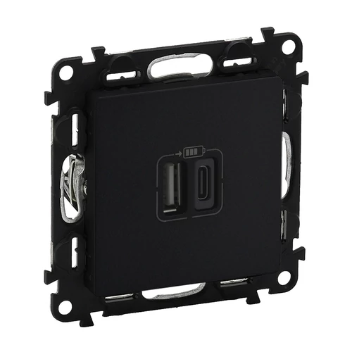 Legrand 756306 Valena Life kettős USB-A + USB-C csatlakozóaljzat 3A–15W, fekete