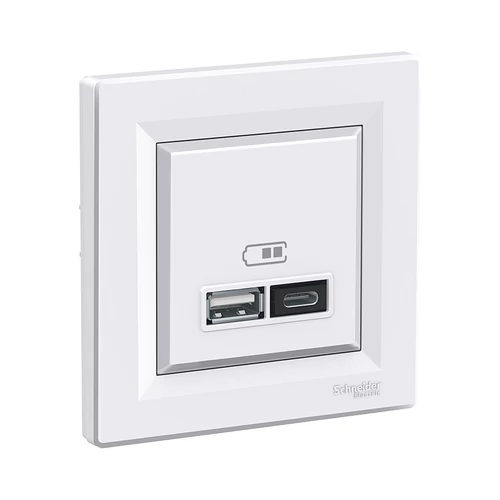 Schneider EPH2700321 ASFORA Dupla USB töltő, 2,4A, A+C, fehér